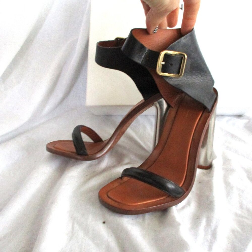 Celine Black and Brown Sandals with Silver Heel - Picture 2 of 5